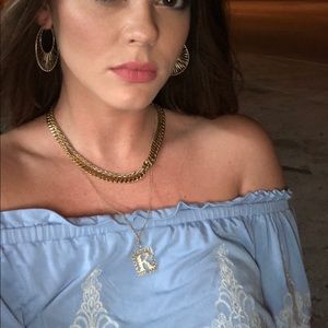 Baby blue off shoulder romper